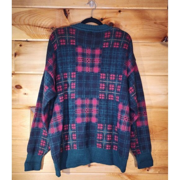 Vintage Gant Size Large Red Green Plaid Cotton Heavy Crew Sweater - Picture 6 of 9